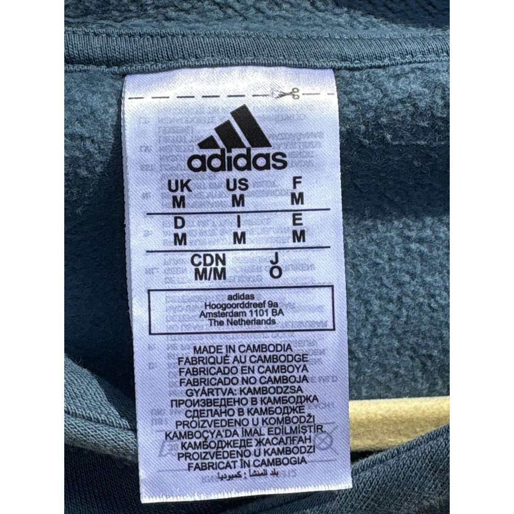 Adidas Hoodie Mens Medium Blue Logo Graphic Fleece Pullover Allover Print Sport - Picture 2 of 4